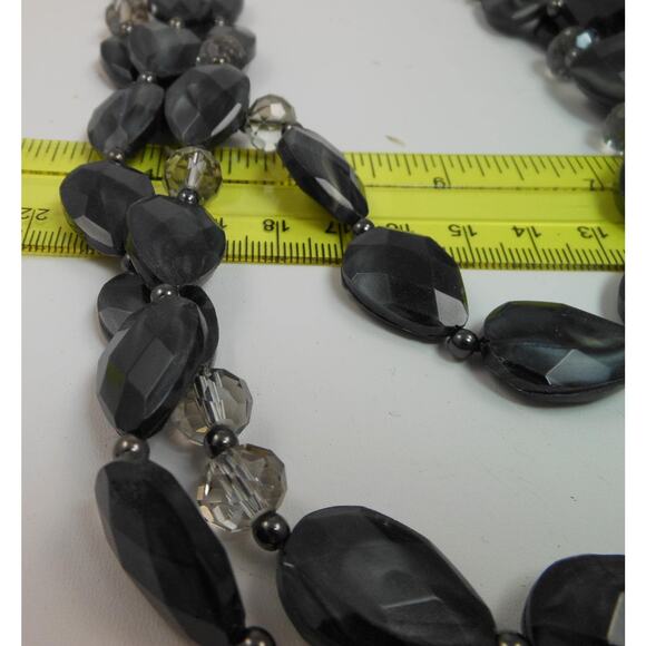 Vintage Three Strand Crystal Pendant Black Grey Necklace - Designer Signed - Picture 4 of 7